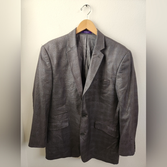 Statement Italy Men's Blazer Suit Coat Gray Plaid 100% Wool Handmade 42R